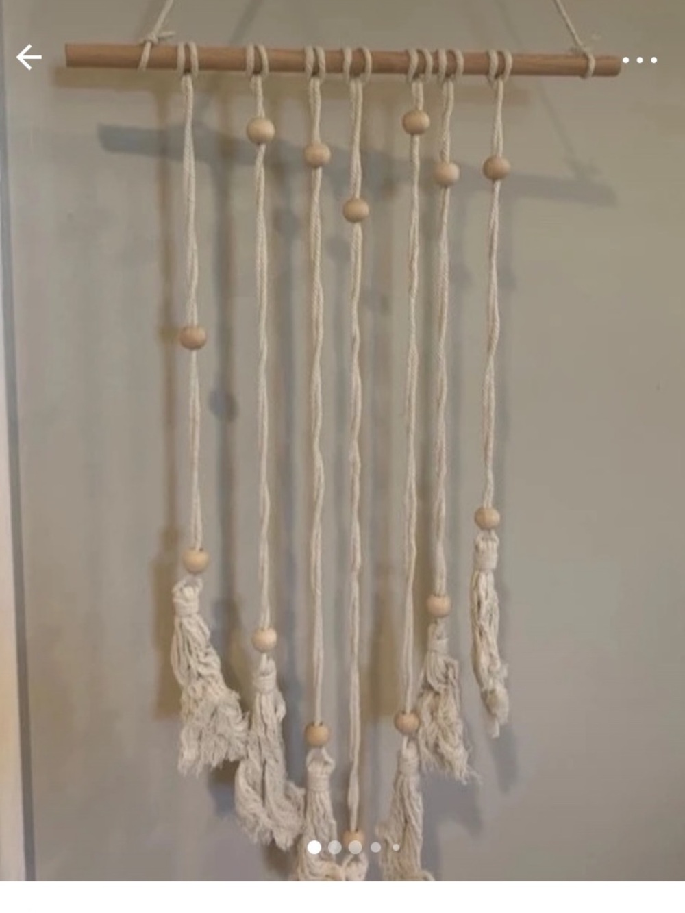 Handmade Cream Macrame Wall Hanging with Wooden Beads